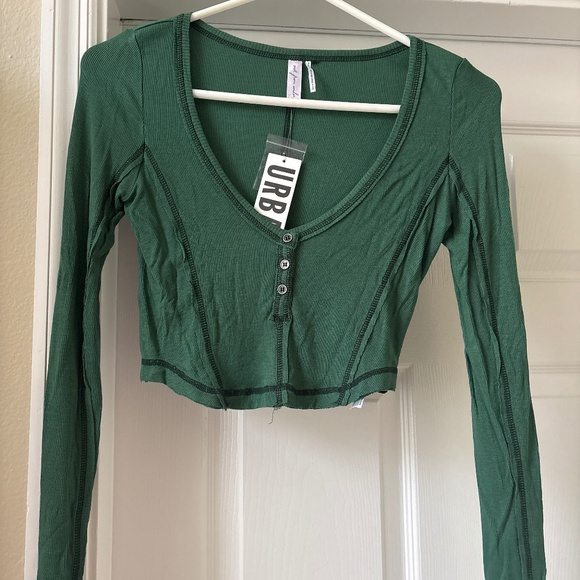 Urban outfitters Out from under cropped scoop neck henley long sleeves small EUC - Picture 1 of 3